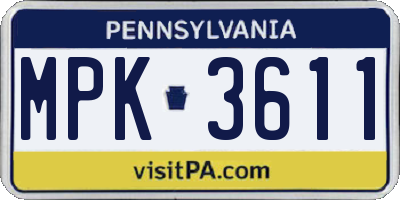 PA license plate MPK3611