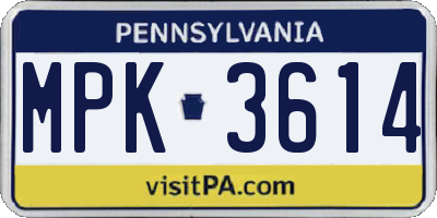 PA license plate MPK3614
