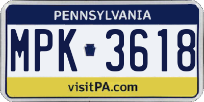 PA license plate MPK3618