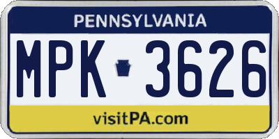 PA license plate MPK3626