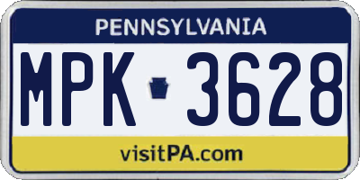 PA license plate MPK3628