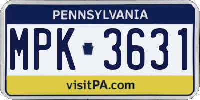 PA license plate MPK3631