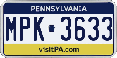 PA license plate MPK3633