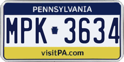 PA license plate MPK3634