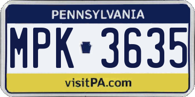 PA license plate MPK3635