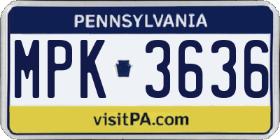 PA license plate MPK3636