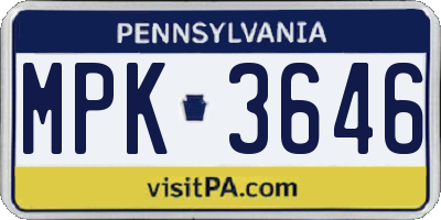 PA license plate MPK3646