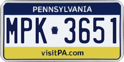PA license plate MPK3651
