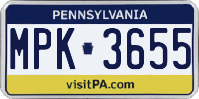 PA license plate MPK3655