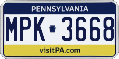 PA license plate MPK3668
