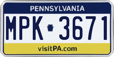 PA license plate MPK3671