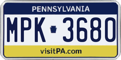 PA license plate MPK3680