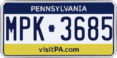 PA license plate MPK3685