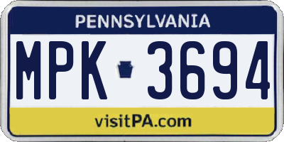 PA license plate MPK3694