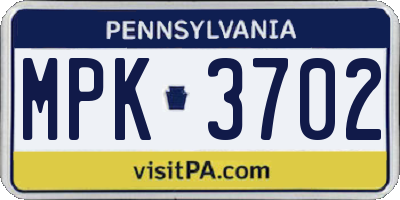 PA license plate MPK3702