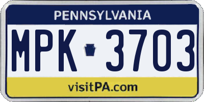 PA license plate MPK3703