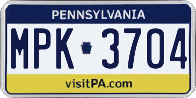 PA license plate MPK3704