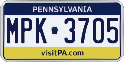 PA license plate MPK3705