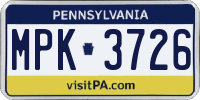 PA license plate MPK3726
