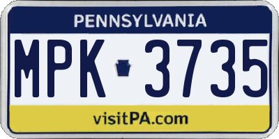 PA license plate MPK3735