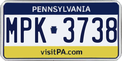 PA license plate MPK3738