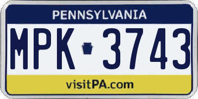 PA license plate MPK3743