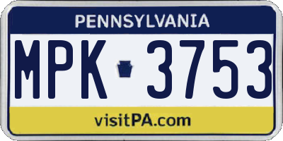 PA license plate MPK3753