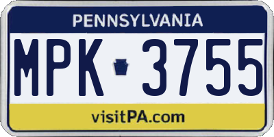 PA license plate MPK3755