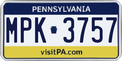 PA license plate MPK3757