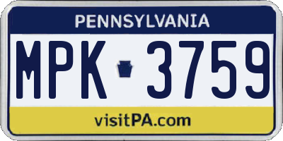 PA license plate MPK3759