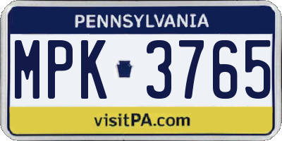 PA license plate MPK3765