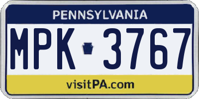 PA license plate MPK3767