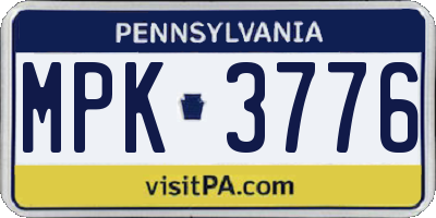 PA license plate MPK3776