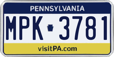 PA license plate MPK3781
