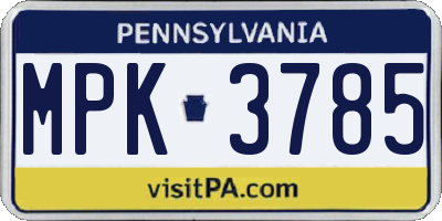 PA license plate MPK3785