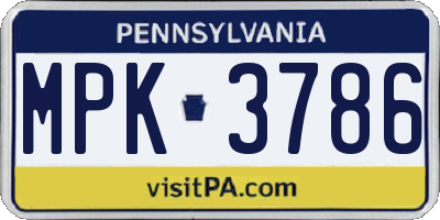 PA license plate MPK3786