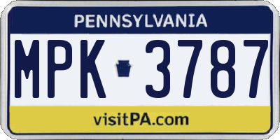 PA license plate MPK3787