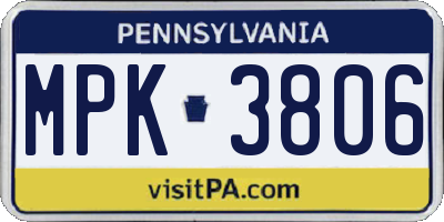 PA license plate MPK3806
