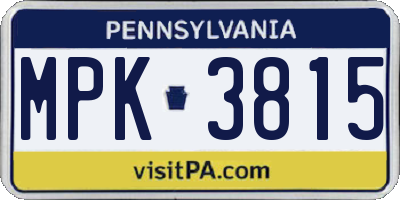 PA license plate MPK3815