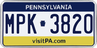PA license plate MPK3820