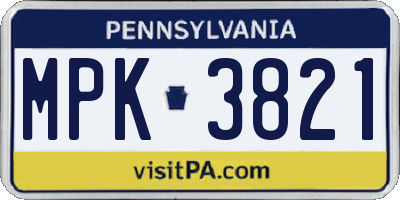 PA license plate MPK3821
