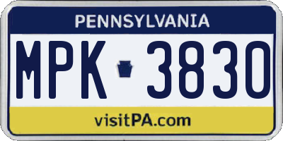 PA license plate MPK3830
