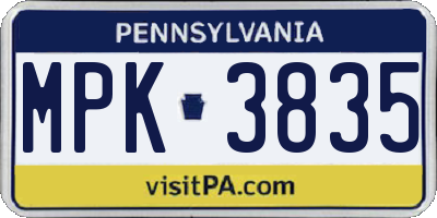 PA license plate MPK3835