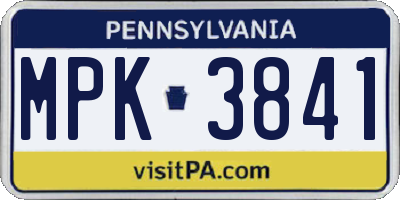 PA license plate MPK3841