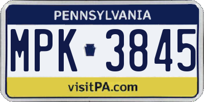 PA license plate MPK3845