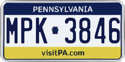 PA license plate MPK3846