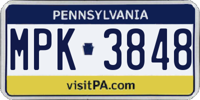 PA license plate MPK3848
