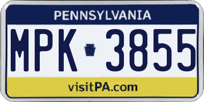 PA license plate MPK3855