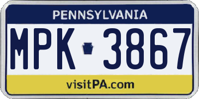 PA license plate MPK3867