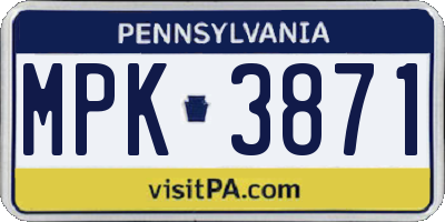 PA license plate MPK3871